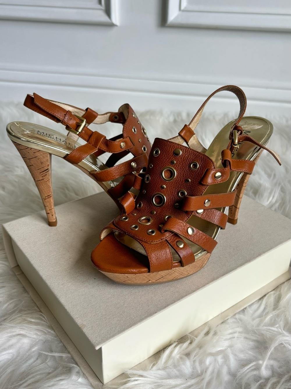 Michael Michael Kors Sandals with Gold Grommet and Stud Details
